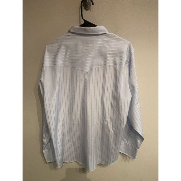 Wrangler Mens Large Vintage 90s Long Sleeve Pearl Snap Shirt Blue Diamond Print - Picture 5 of 7